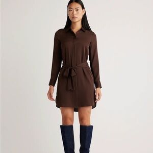 Quince Washable Silk Shirt Dress in Navy